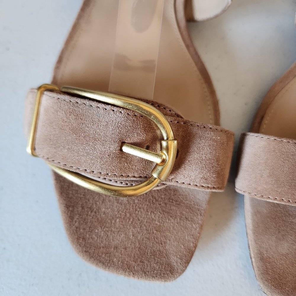 Veronica Beard Maglio Tan Buckle Strap Sandals with Gold Hardware - Picture 3 of 16